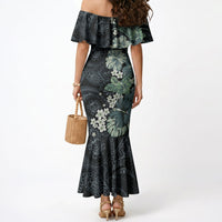 Pauliuli Hawai'i Hibiscus Mermaid Dress Polynesian Tribal Tattoo Pattern Floral Elements