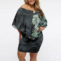Pauliuli Hawai'i Hibiscus Off Shoulder Short Dress Polynesian Tribal Tattoo Pattern Floral Elements