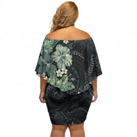 Pauliuli Hawai'i Hibiscus Off Shoulder Short Dress Polynesian Tribal Tattoo Pattern Floral Elements