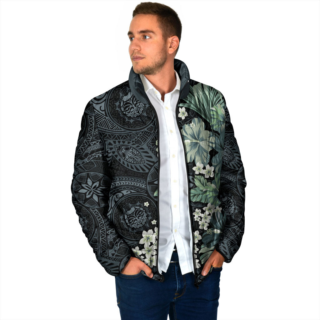 Pauliuli Hawai'i Hibiscus Padded Jacket Polynesian Tribal Tattoo Pattern Floral Elements