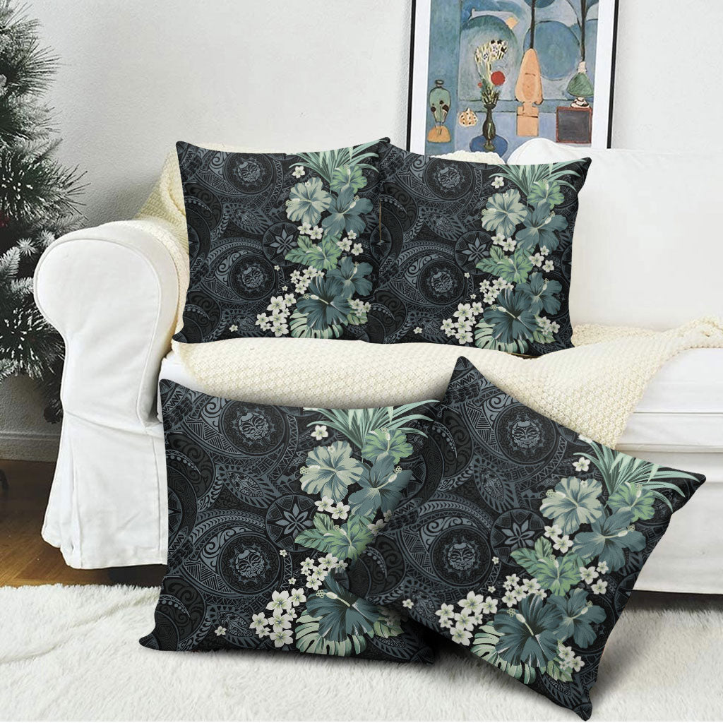 Pauliuli Hawai'i Hibiscus Pillow Cover Polynesian Tribal Tattoo Pattern Floral Elements