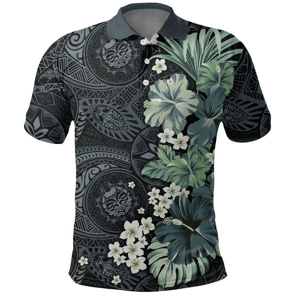 Pauliuli Hawai'i Hibiscus Polo Shirt Polynesian Tribal Tattoo Pattern Floral Elements