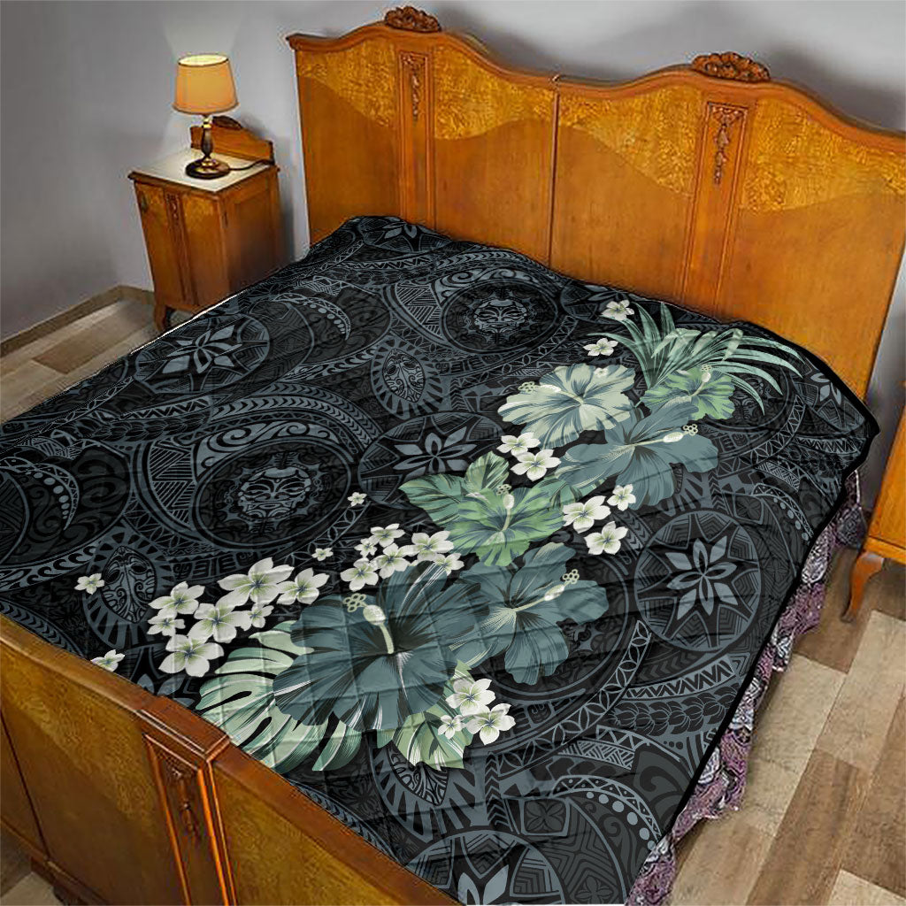Pauliuli Hawai'i Hibiscus Quilt Polynesian Tribal Tattoo Pattern Floral Elements