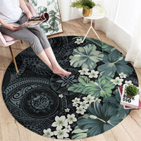Pauliuli Hawai'i Hibiscus Round Carpet Polynesian Tribal Tattoo Pattern Floral Elements