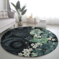 Pauliuli Hawai'i Hibiscus Round Carpet Polynesian Tribal Tattoo Pattern Floral Elements