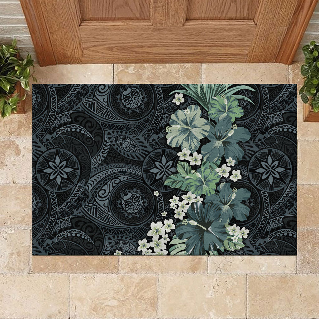 Pauliuli Hawai'i Hibiscus Rubber Doormat Polynesian Tribal Tattoo Pattern Floral Elements