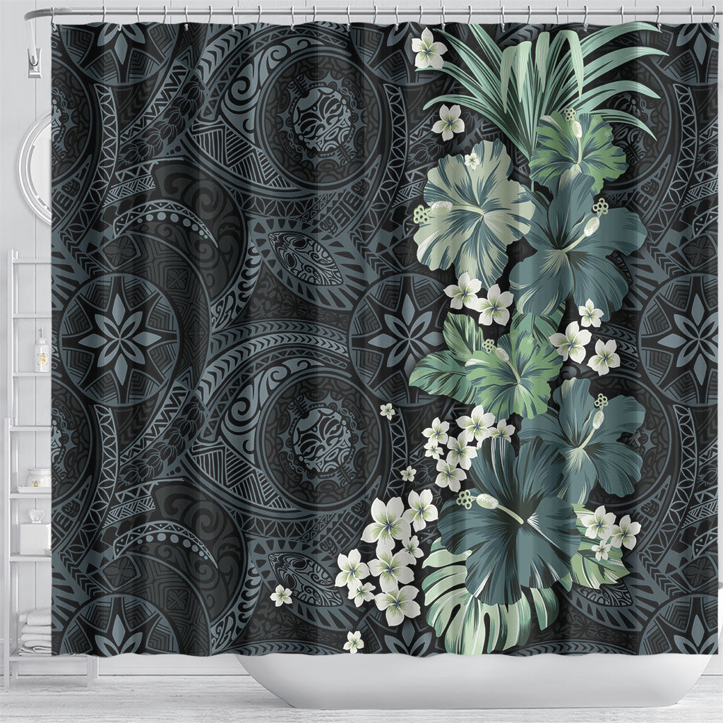 Pauliuli Hawai'i Hibiscus Shower Curtain Polynesian Tribal Tattoo Pattern Floral Elements