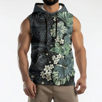 Pauliuli Hawai'i Hibiscus Sleeveless Hoodie Polynesian Tribal Tattoo Pattern Floral Elements