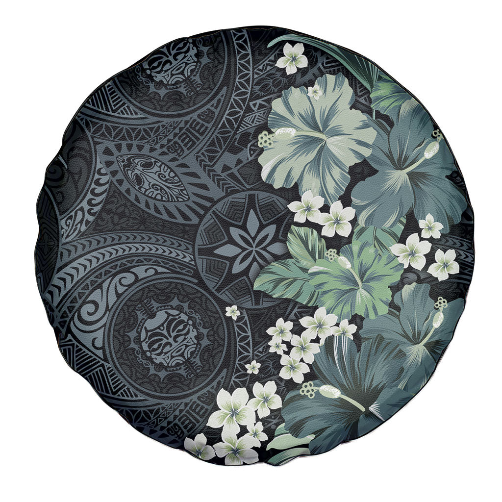 Pauliuli Hawai'i Hibiscus Spare Tire Cover Polynesian Tribal Tattoo Pattern Floral Elements