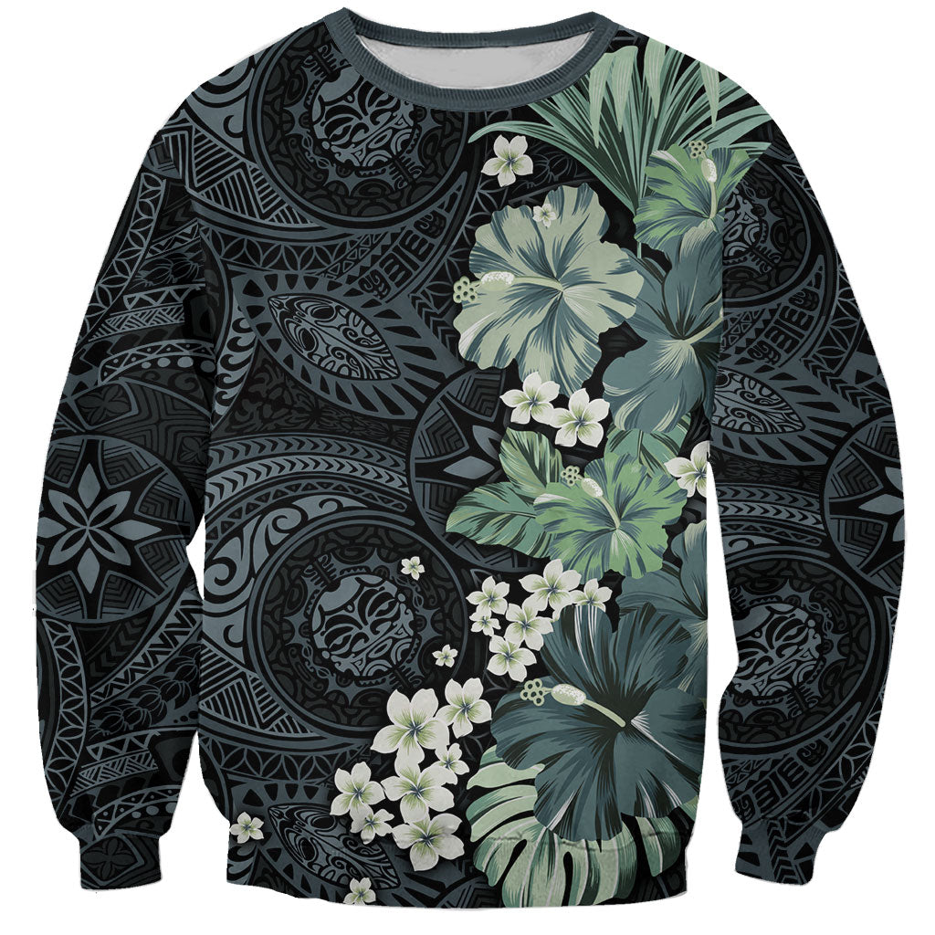 Pauliuli Hawai'i Hibiscus Sweatshirt Polynesian Tribal Tattoo Pattern Floral Elements