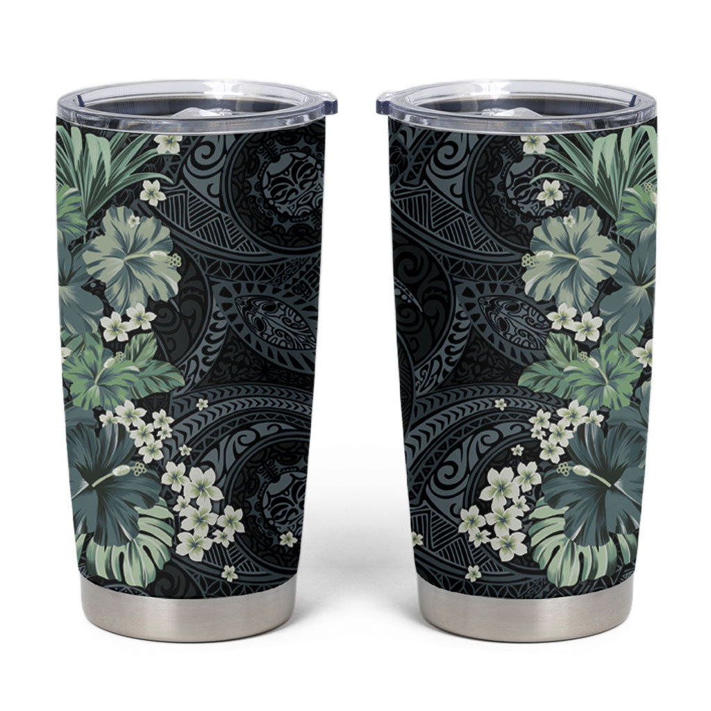 Pauliuli Hawai'i Hibiscus Tumbler Cup Polynesian Tribal Tattoo Pattern Floral Elements