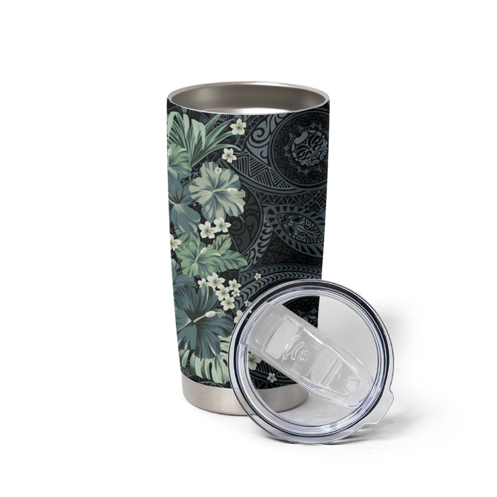 Pauliuli Hawai'i Hibiscus Tumbler Cup Polynesian Tribal Tattoo Pattern Floral Elements