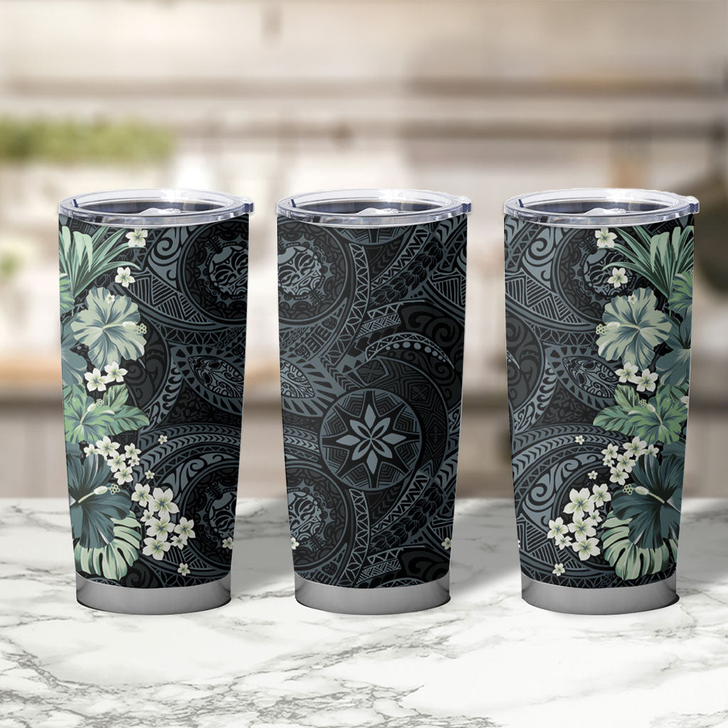 Pauliuli Hawai'i Hibiscus Tumbler Cup Polynesian Tribal Tattoo Pattern Floral Elements