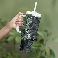 Pauliuli Hawai'i Hibiscus Tumbler With Handle Polynesian Tribal Tattoo Pattern Floral Elements