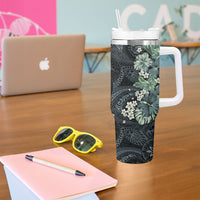Pauliuli Hawai'i Hibiscus Tumbler With Handle Polynesian Tribal Tattoo Pattern Floral Elements