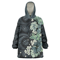 Pauliuli Hawai'i Hibiscus Wearable Blanket Hoodie Polynesian Tribal Tattoo Pattern Floral Elements