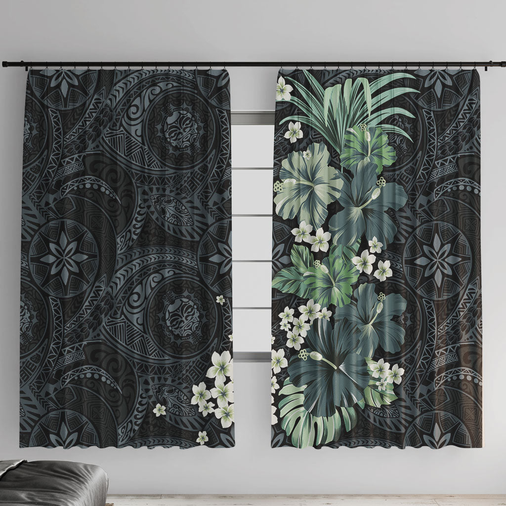 Pauliuli Hawai'i Hibiscus Window Curtain Polynesian Tribal Tattoo Pattern Floral Elements