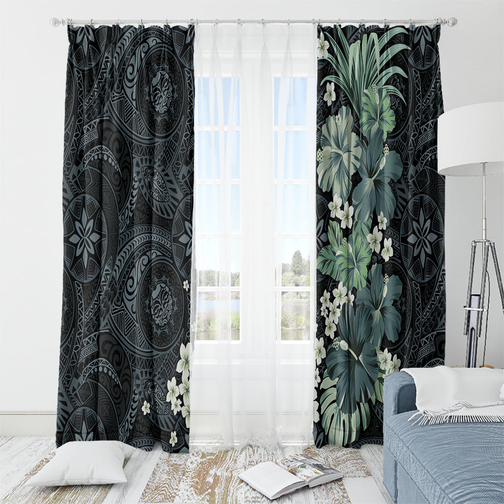 Pauliuli Hawai'i Hibiscus Window Curtain Polynesian Tribal Tattoo Pattern Floral Elements