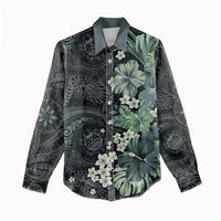 Pauliuli Hawai'i Hibiscus Women Casual Shirt Polynesian Tribal Tattoo Pattern Floral Elements