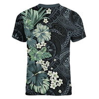Pauliuli Hawai'i Hibiscus Women V-Neck T-Shirt Polynesian Tribal Tattoo Pattern Floral Elements