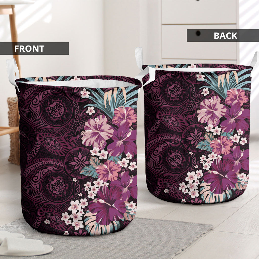 Poni Mama Hawai'i Hibiscus Laundry Basket Polynesian Tribal Tattoo Pattern Floral Elements