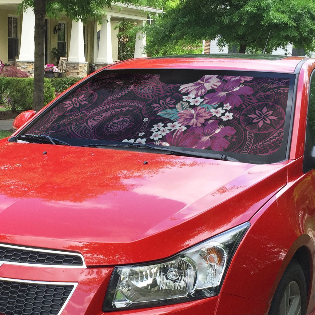 Poni Mama Hawai'i Hibiscus Auto Sun Shade Polynesian Tribal Tattoo Pattern Floral Elements