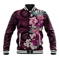 Poni Mama Hawai'i Hibiscus Baseball Jacket Polynesian Tribal Tattoo Pattern Floral Elements