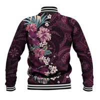 Poni Mama Hawai'i Hibiscus Baseball Jacket Polynesian Tribal Tattoo Pattern Floral Elements