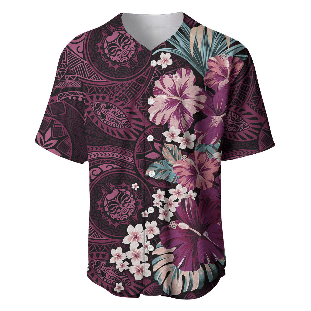 Poni Mama Hawai'i Hibiscus Baseball Jersey Polynesian Tribal Tattoo Pattern Floral Elements LT9 Pink - Polynesian Pride