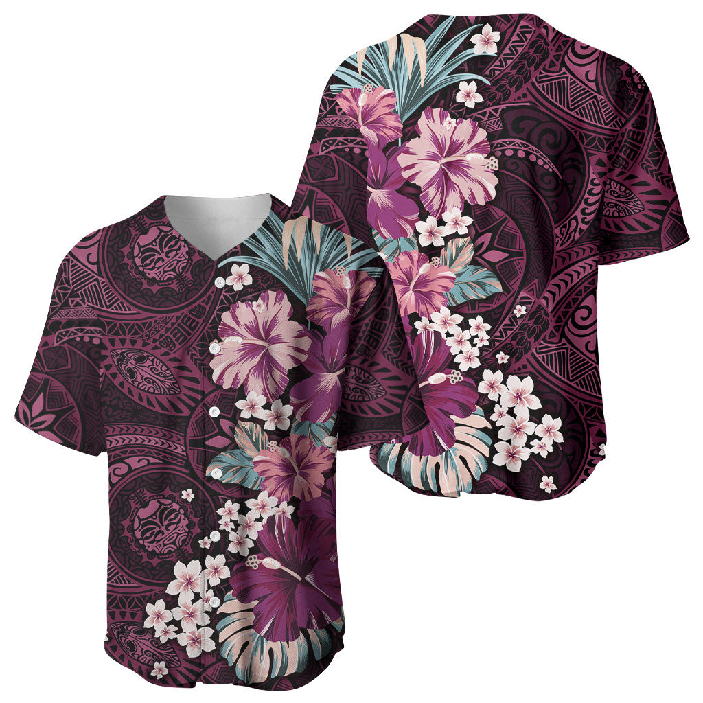 Poni Mama Hawai'i Hibiscus Baseball Jersey Polynesian Tribal Tattoo Pattern Floral Elements