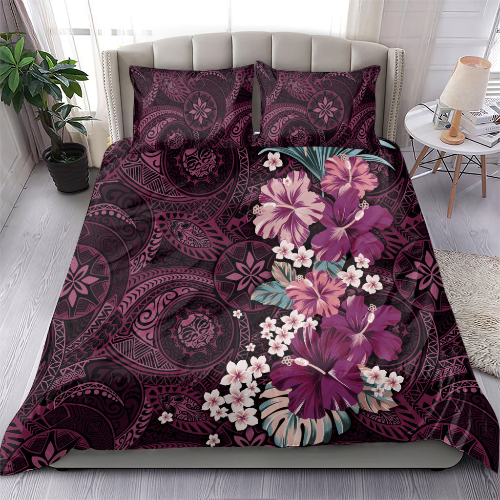 Poni Mama Hawai'i Hibiscus Bedding Set Polynesian Tribal Tattoo Pattern Floral Elements