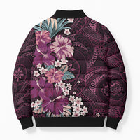 Poni Mama Hawai'i Hibiscus Bomber Puffer Jacket Polynesian Tribal Tattoo Pattern Floral Elements