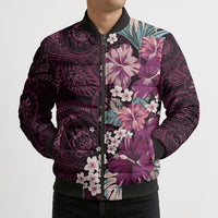 Poni Mama Hawai'i Hibiscus Bomber Puffer Jacket Polynesian Tribal Tattoo Pattern Floral Elements