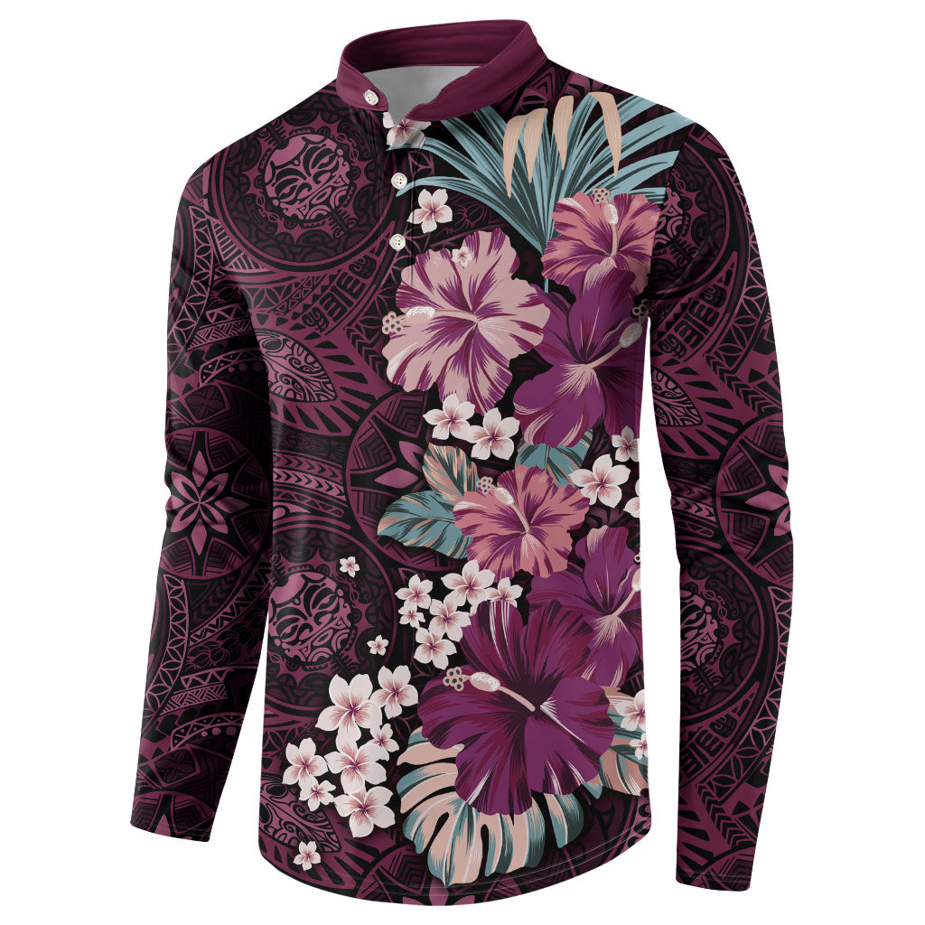 Poni Mama Hawai'i Hibiscus Button Sweatshirt Polynesian Tribal Tattoo Pattern Floral Elements