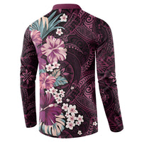 Poni Mama Hawai'i Hibiscus Button Sweatshirt Polynesian Tribal Tattoo Pattern Floral Elements