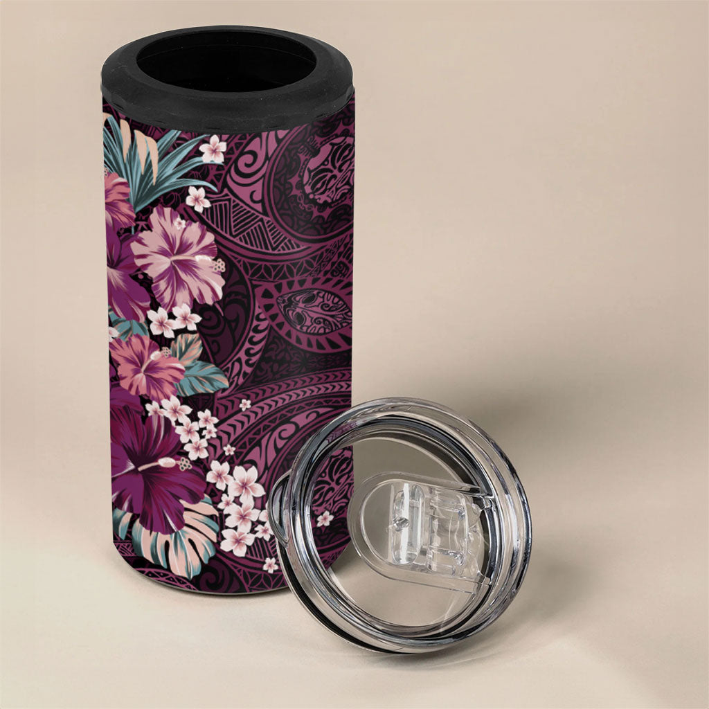 Poni Mama Hawai'i Hibiscus 4 in 1 Can Cooler Tumbler Polynesian Tribal Tattoo Pattern Floral Elements