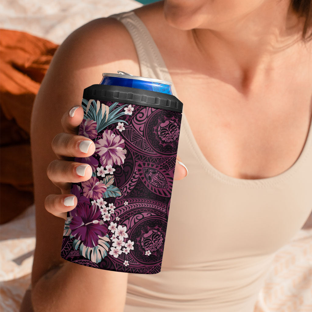 Poni Mama Hawai'i Hibiscus 4 in 1 Can Cooler Tumbler Polynesian Tribal Tattoo Pattern Floral Elements