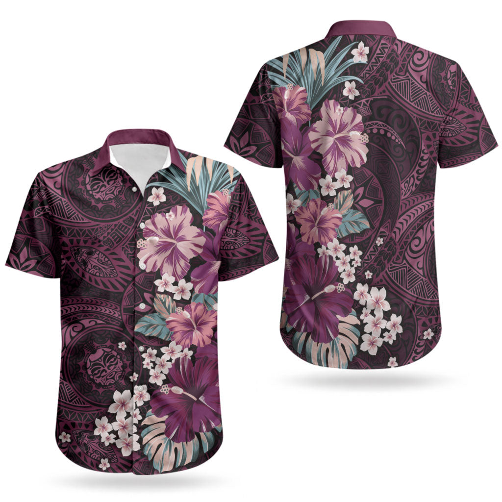 Poni Mama Hawai'i Hibiscus Couples Matching Puletasi and Hawaiian Shirt Polynesian Tribal Tattoo Pattern Floral Elements