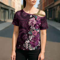 Poni Mama Hawai'i Hibiscus Cross Shoulder Shirt Polynesian Tribal Tattoo Pattern Floral Elements