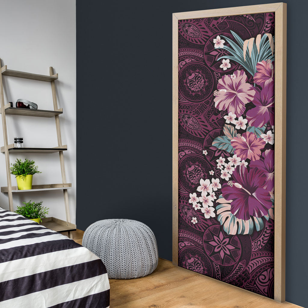 Poni Mama Hawai'i Hibiscus Door Cover Polynesian Tribal Tattoo Pattern Floral Elements