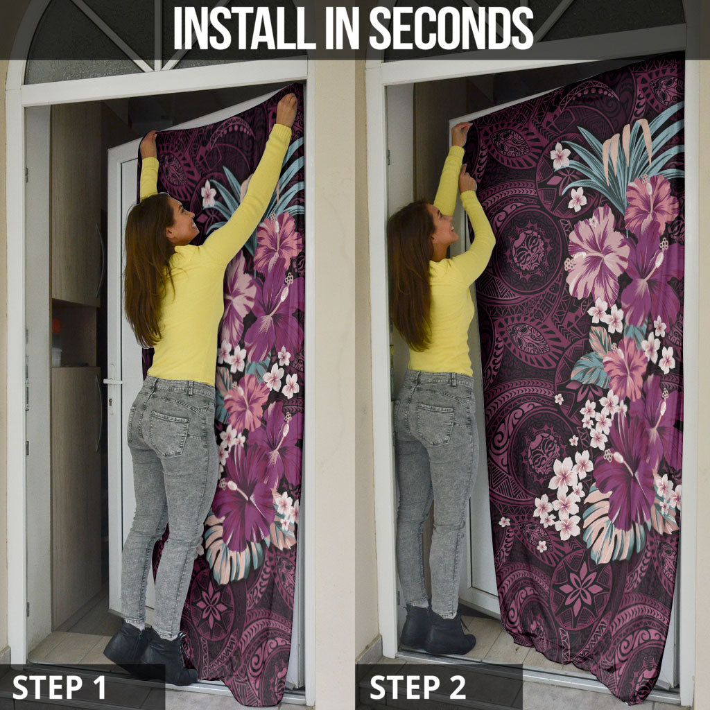 Poni Mama Hawai'i Hibiscus Door Cover Polynesian Tribal Tattoo Pattern Floral Elements