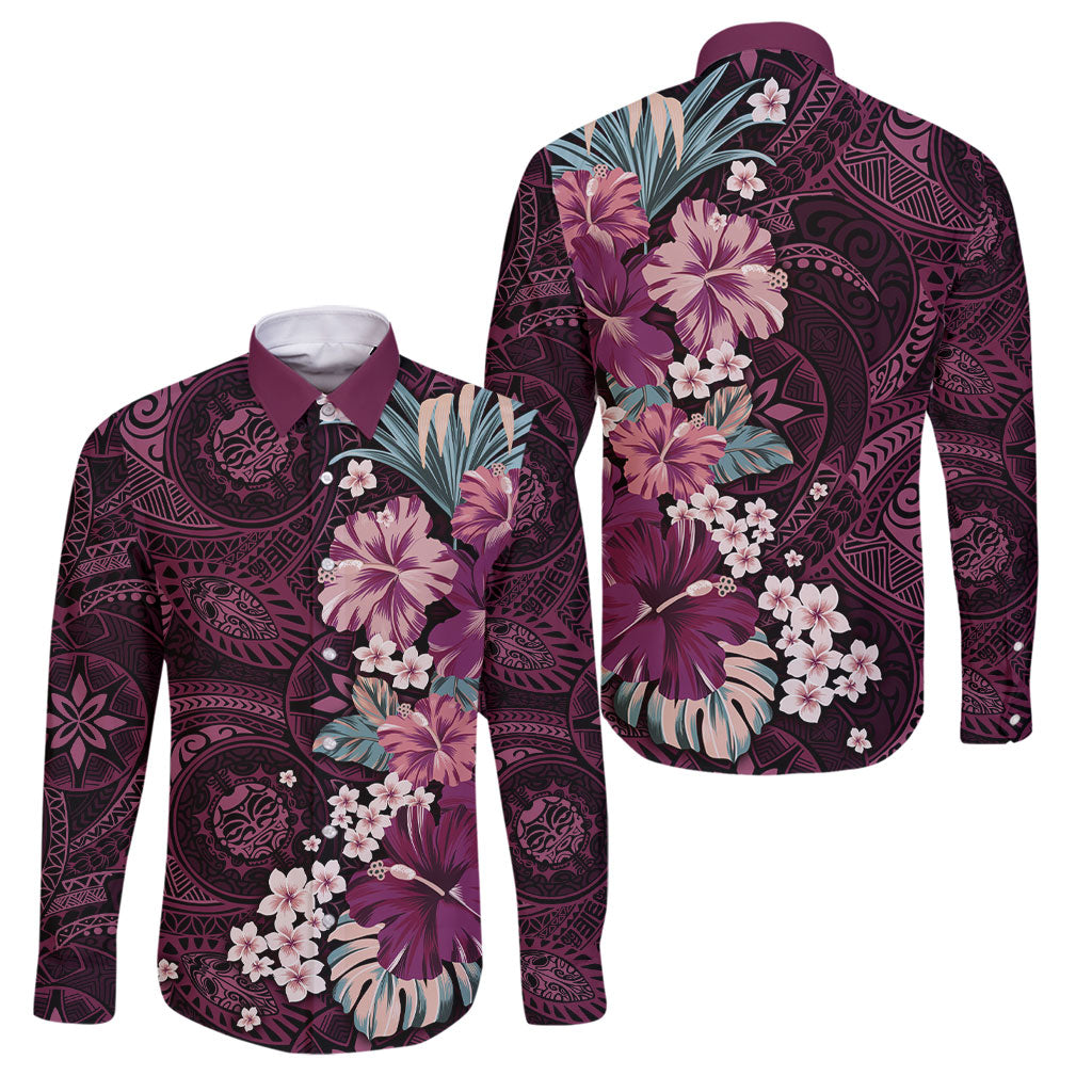 Poni Mama Hawai'i Hibiscus Family Matching Mermaid Dress and Hawaiian Shirt Polynesian Tribal Tattoo Pattern Floral Elements