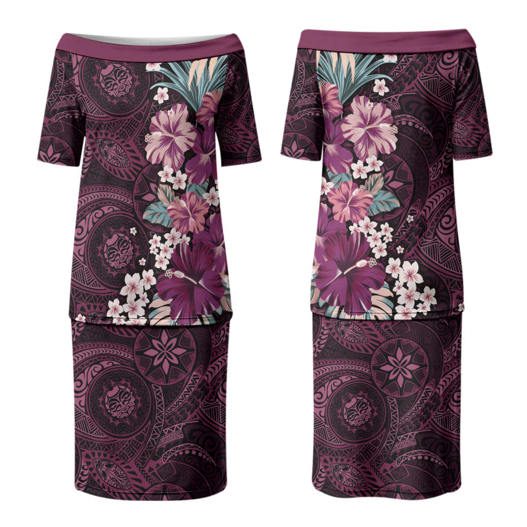 Poni Mama Hawai'i Hibiscus Family Matching Puletasi and Hawaiian Shirt Polynesian Tribal Tattoo Pattern Floral Elements