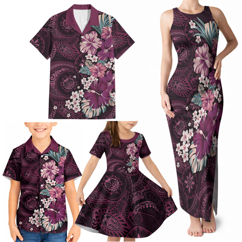 Poni Mama Hawai'i Hibiscus Family Matching Tank Maxi Dress and Hawaiian Shirt Polynesian Tribal Tattoo Pattern Floral Elements LT9 - Polynesian Pride