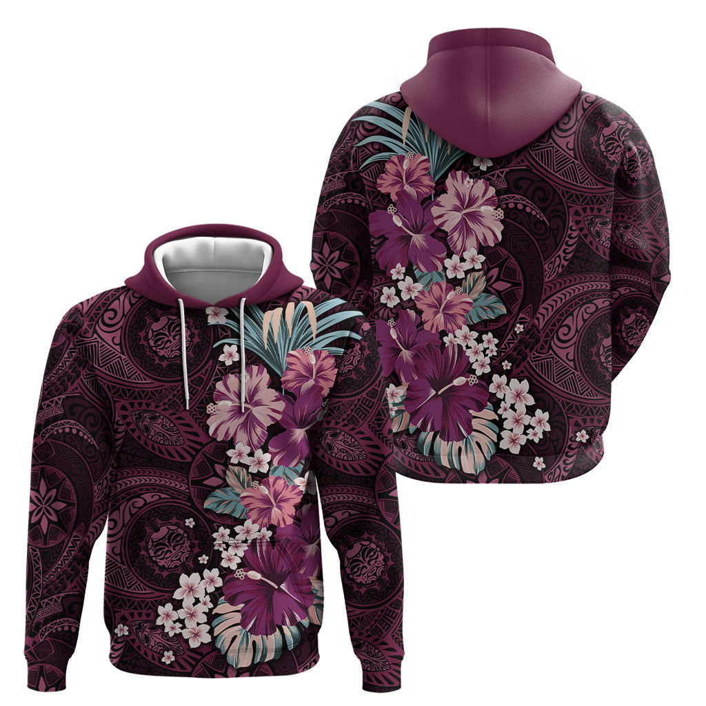 Poni Mama Hawai'i Hibiscus Hoodie Polynesian Tribal Tattoo Pattern Floral Elements