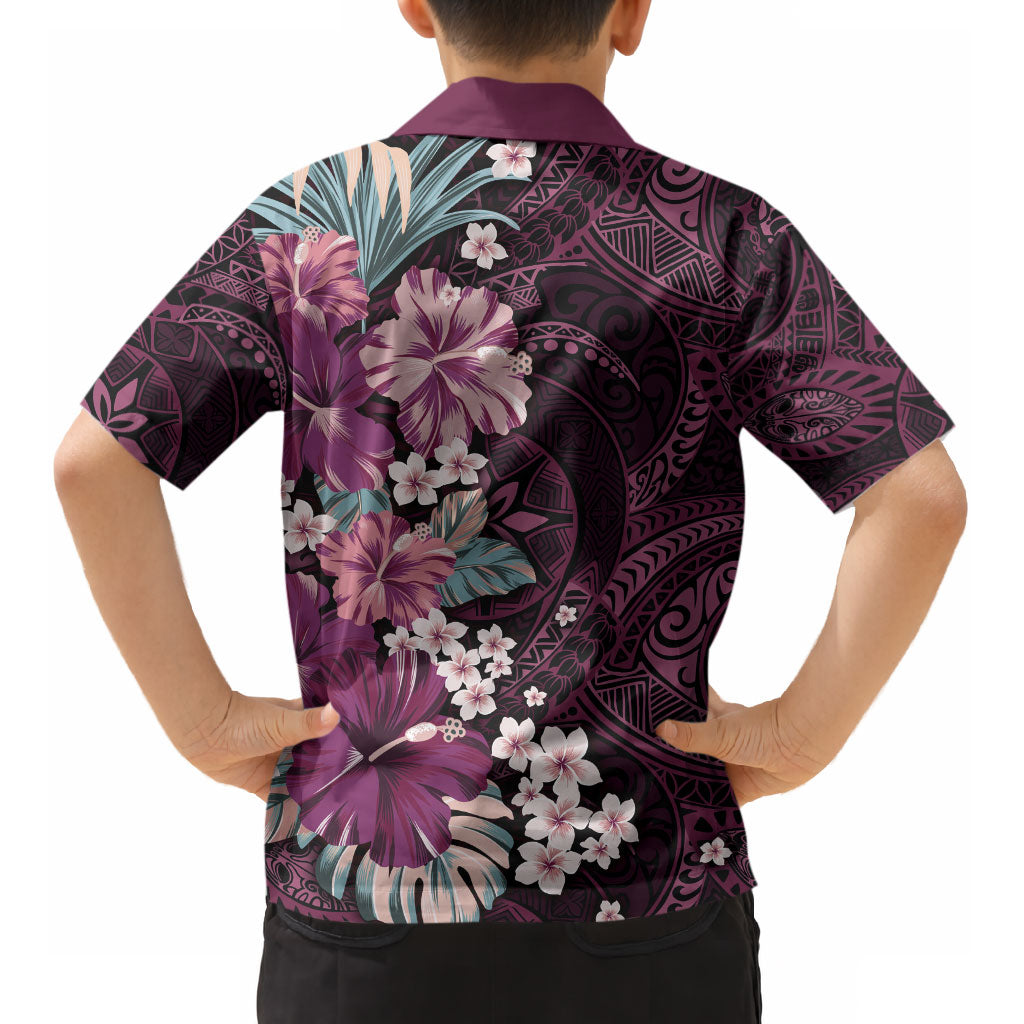 Poni Mama Hawai'i Hibiscus Kid Hawaiian Shirt Polynesian Tribal Tattoo Pattern Floral Elements