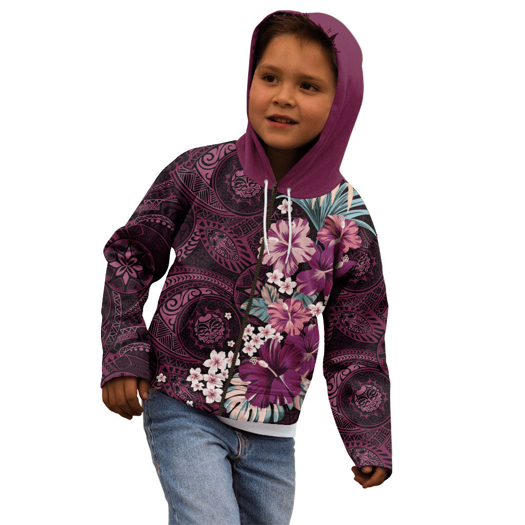 Poni Mama Hawai'i Hibiscus Kid Hoodie Polynesian Tribal Tattoo Pattern Floral Elements