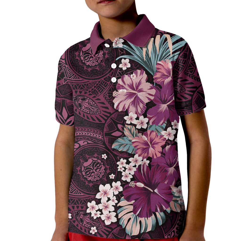 Poni Mama Hawai'i Hibiscus Kid Polo Shirt Polynesian Tribal Tattoo Pattern Floral Elements