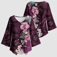 Poni Mama Hawai'i Hibiscus Kimono Sleeve Blouse Polynesian Tribal Tattoo Pattern Floral Elements