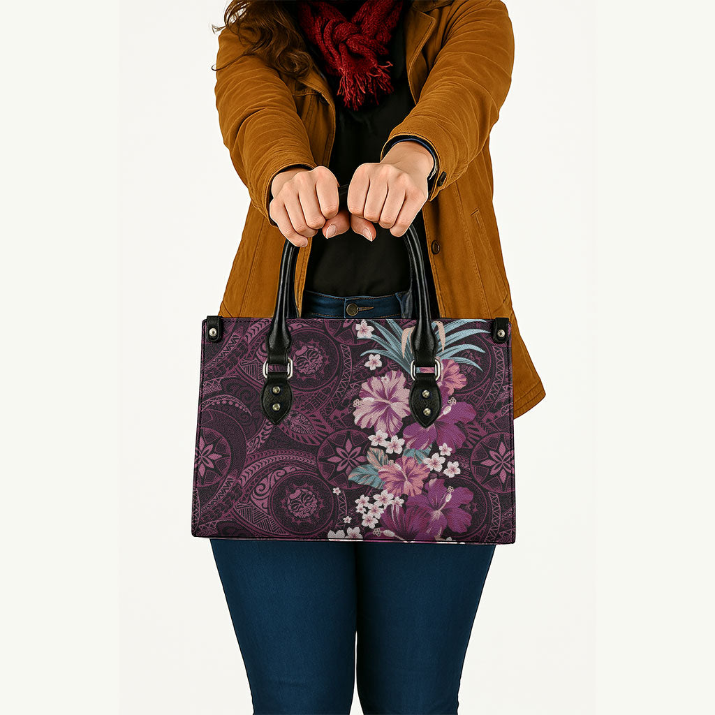 Poni Mama Hawai'i Hibiscus Leather Bag Polynesian Tribal Tattoo Pattern Floral Elements